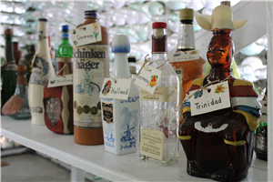 Close-up of the bottle collection.